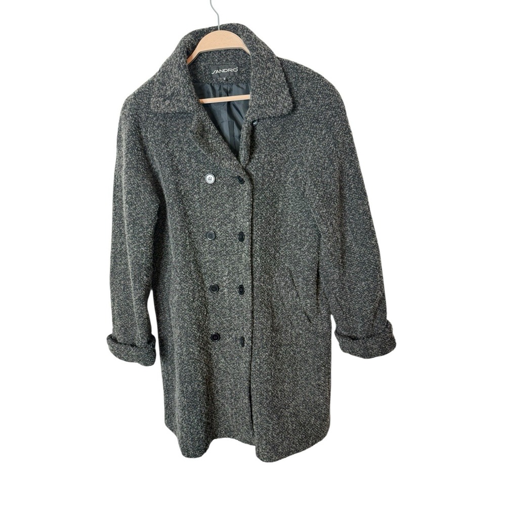Sandro Paris Double Breasted Wool Blend Coat 70% Wool Textured Gray size 10